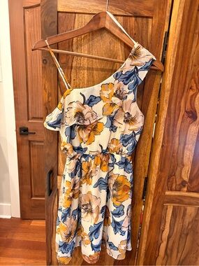 Monteau White Dress with Mustard and Blue Floral Accents